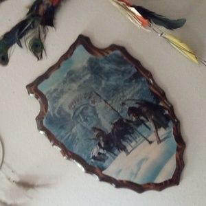 Wood Decoupage Arrowhead Shape Native American Scene